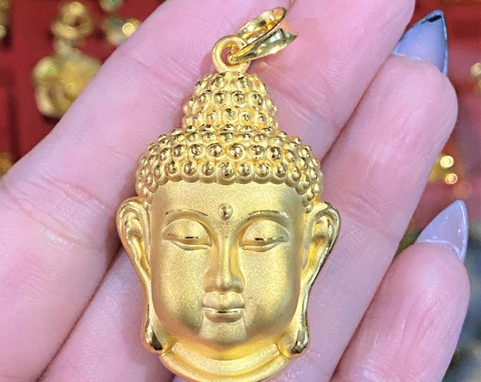 Vintage 24K 9999 Pure Gold Buddha Pendant. Mat Phat Bon Su Thich Ca.
