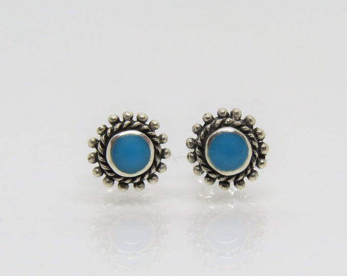 Vintage Bali Sterling Silver Turquoise Stud Earrings