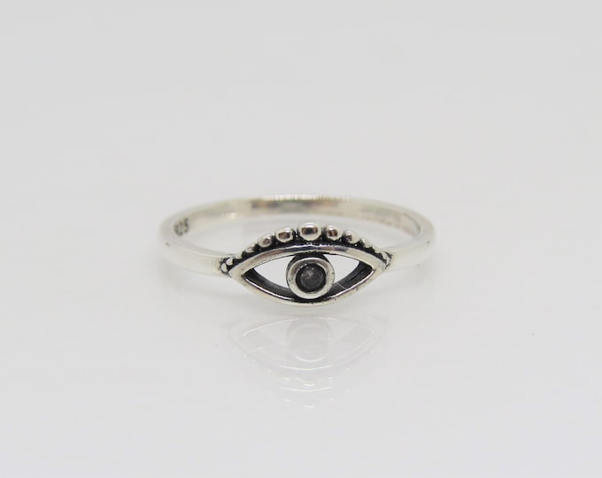 Vintage Sterling Silver White Topaz Eye Ring Size 6