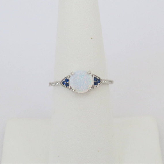Vintage Sterling Silver White Opal, Blue Sapphire… - image 3