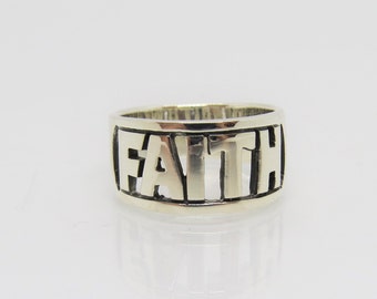 Vintage Sterling Silver Faith Band Ring Size 8