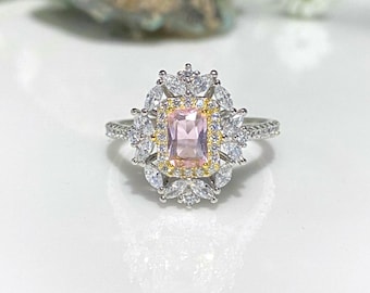 Vintage sterlingsilverring med rosa safir och vit topas, storlek 7