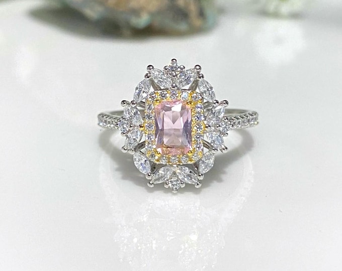 Vintage Sterling Silver Pink Sapphire & White Topaz Ring Size 7
