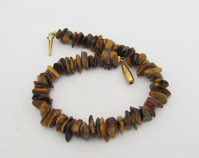 Vintage Jewelry Tiger's Eye Gold Tone Clasp Bracelet 7'' Length