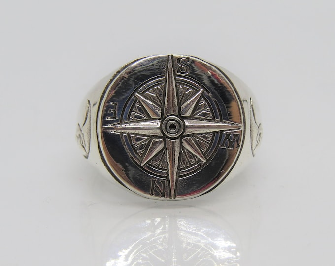 Vintage Sterling Silver Compass Men's Ring Size 10