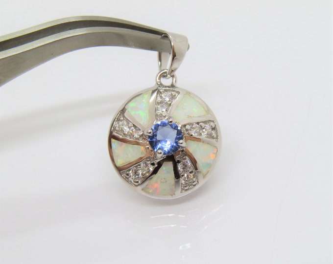 Vintage Sterling Silver Tanzanite, White Opal & White Topaz Pendant