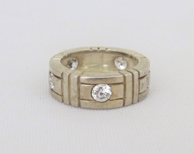 Vintage Sterling Silver White Topaz Band Ring Size 6