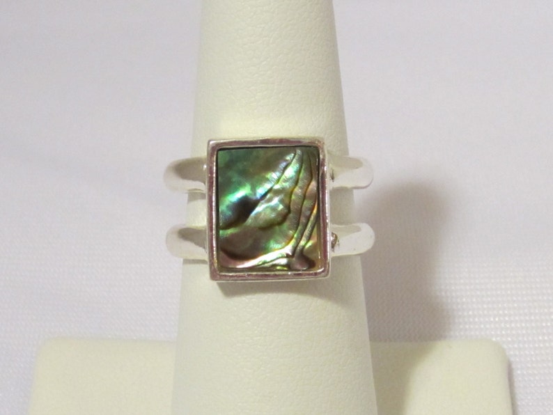 Vintage Sterling Silver Inlay Abalone Ladies Band Ring Size 7.5