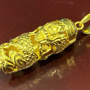 999 Pure 24k Gold 3D Dragon Vintage Pendant