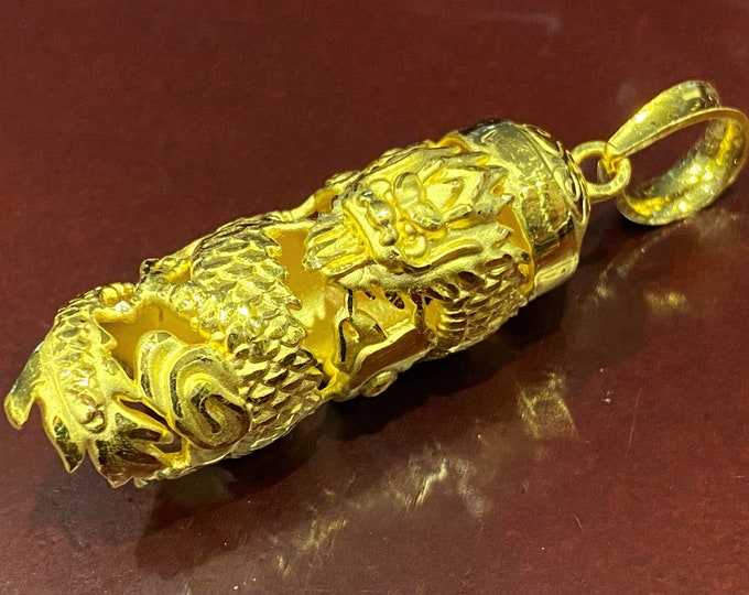 999 Pure 24k Gold 3D Dragon Vintage Pendant