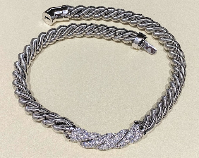 18K Solid White Gold Round Cut 5ctw Diamond Twist Rope Necklace 183.5 Grams 17"