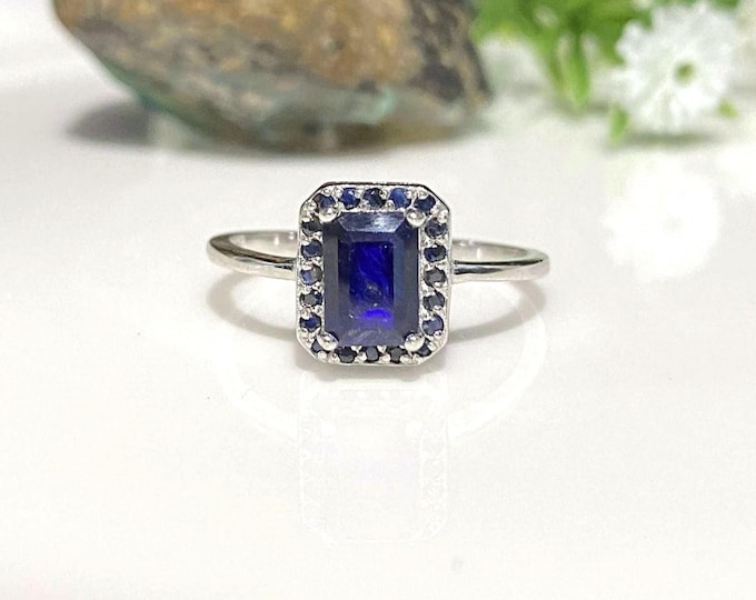 Vintage Sterling Silver 1.06cts Natural Blue Sapphire Ring Size 7 1/4