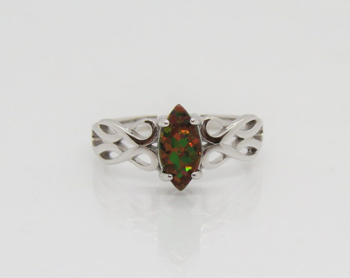 Sterling Silver Celtic Black Opal Ring Size 8
