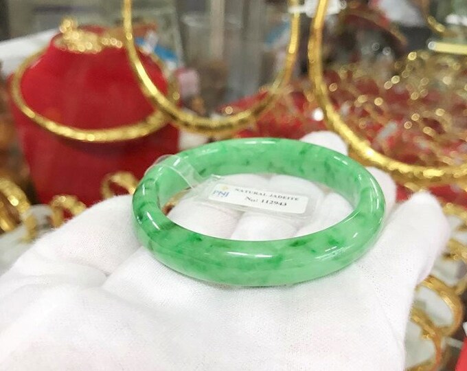 Vintage Translucent Natural Green Jadeite Jade Bangle Bracelet 55.8MM