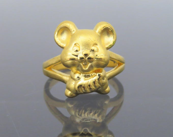Vintage 24K 9999 Pure Gold Rat, Mouse Ring Size 6.25