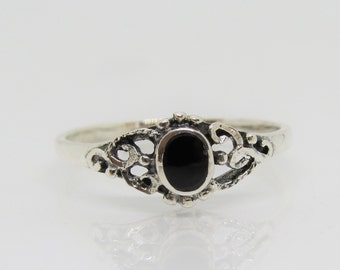 Vintage Sterling Silver Black Onyx Ring Size 7