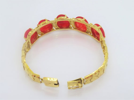 Vintage 18K Solid Yellow Gold Translucent Red Jad… - image 2