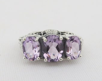 Vintage Sterling Silver Natural Amethyst Filigree Ring Size 7