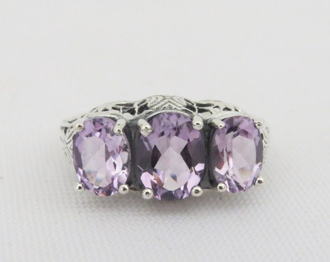 Vintage Sterling Silver Natural Amethyst Filigree Ring Size 7