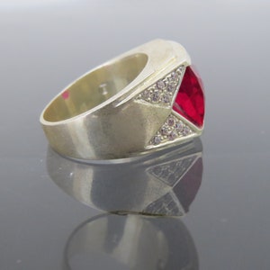 Vintage Sterling Silver Faceted Ruby & White Topaz Men's Ring Size 8.75 image 5