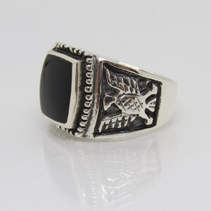 Vintage Sterling Silver Thunderbird Natural Black Onyx Men's Ring Size ...