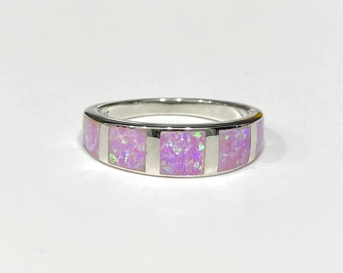 Vintage Sterling Silver Pink Opal Band Ring Size 7