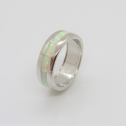 Eternity White Opal Band Sterling Silver Ring 4mm White Fire - Etsy
