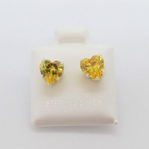 Vintage Sterling Silver Heart cut Citrine Stud Earrings 7MM