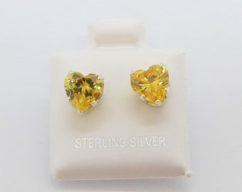 Vintage Sterling Silver Heart cut Citrine Stud Earrings 7MM