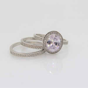 Vintage Sterling Silver Oval White Topaz Engagement Ring Size 8