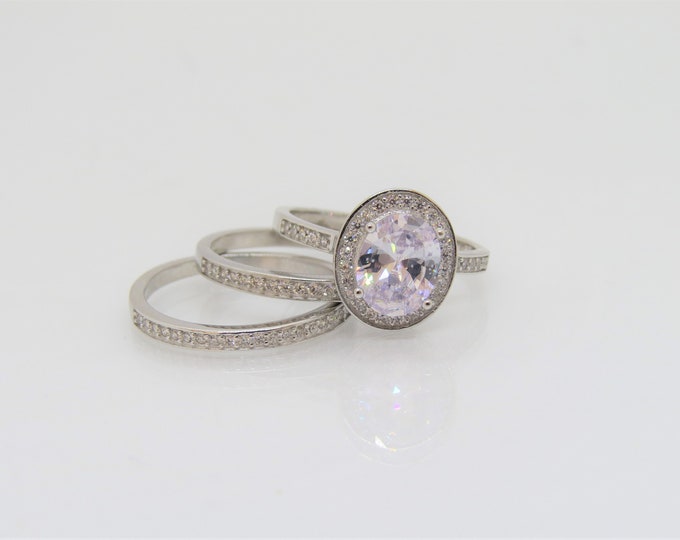 Vintage Sterling Silver Oval White Topaz Engagement Ring Size 8