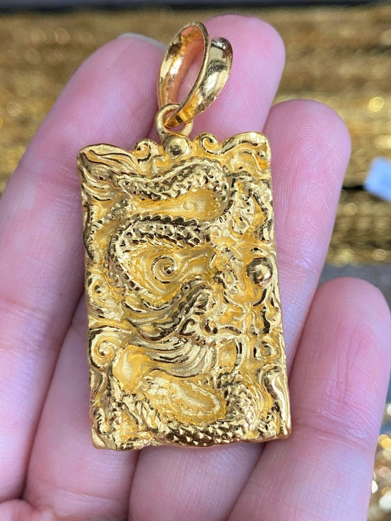 9999 Pure 24k Gold 3D Dragon Vintage Pendant - image 6