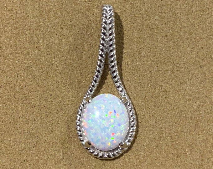 Vintage Sterling Silver White Opal Pendant.