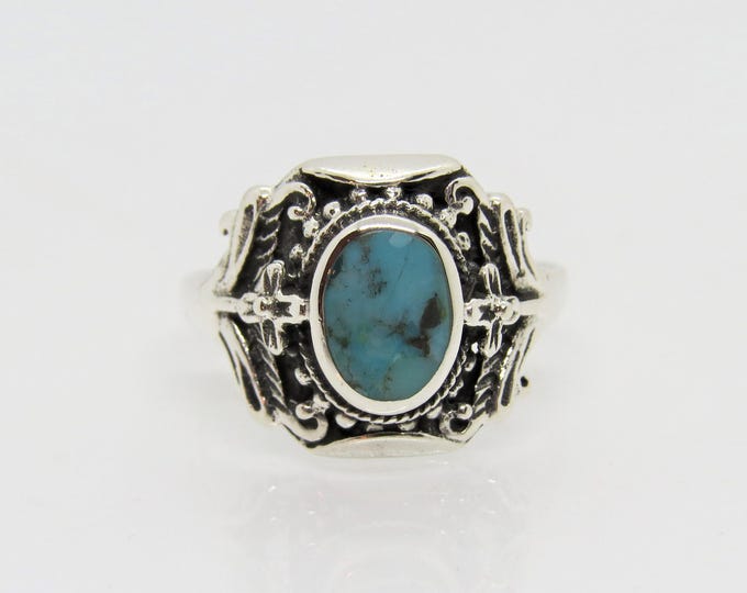 Vintage Sterling Silver Oval Turquoise Ring Size 8