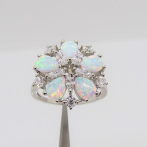Vintage Sterling Silver Fire Opal & White Topaz Cluster Ring Size 8 - Etsy