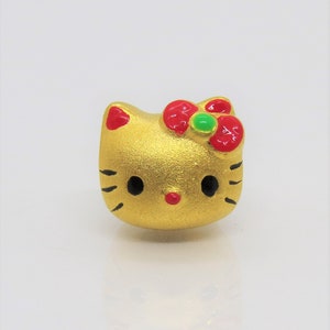 Vintage Pure 24K 9999 Gold Enamel Kitty Cat Charm Bead Pendant Make for Bracelet