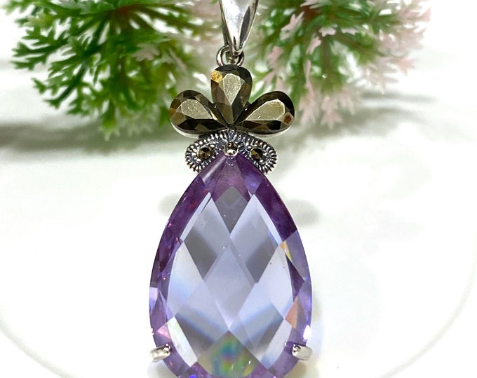 Vintage Sterling Silver Amethyst & Marcasite Pendant