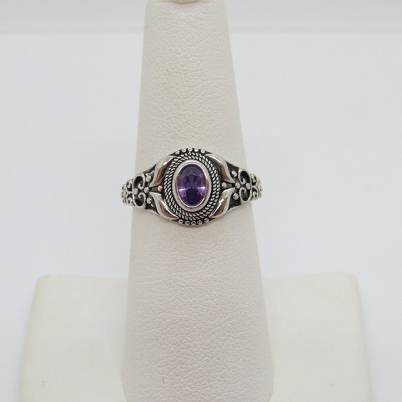 Vintage Sterling Silver Amethyst Dome Ring Size 7 - image 6