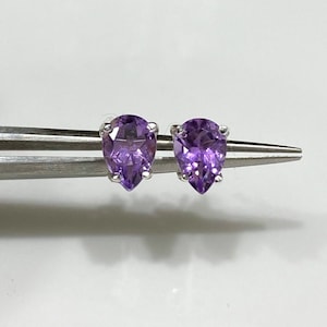Vintage Sterling Silver Pear cut Amethyst Earrings.