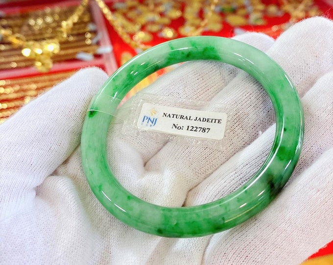 Translucent Natural Green Jadeite Jade Vintage Bangle Bracelet 54.9MM