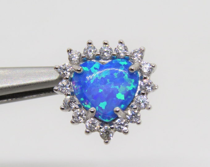 Sterling Silver Blue Opal & White Topaz Heart Pendant