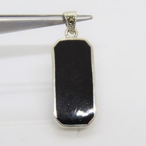 Vintage Sterling Silver Black Oynx & Marcasite Pendant