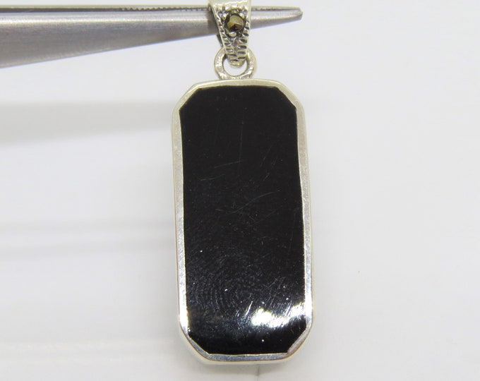 Vintage Sterling Silver Black Oynx & Marcasite Pendant