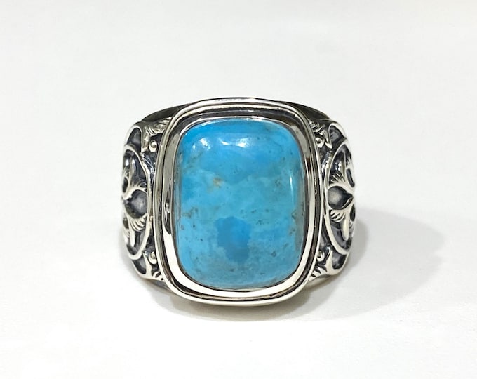 Vintage Sterling Silver Natural Turquoise Men's Ring Size 10