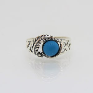 Bague feuille turquoise vintage en argent sterling, taille 6