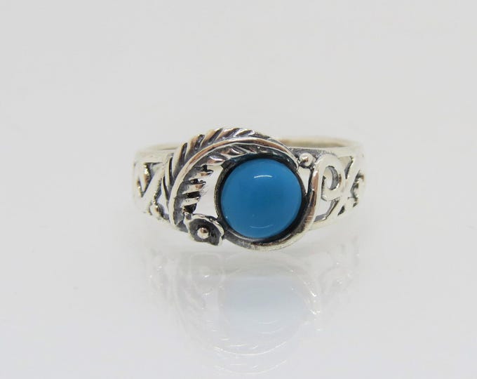 Vintage Sterling Silver Turquoise Leaf Ring Size 6
