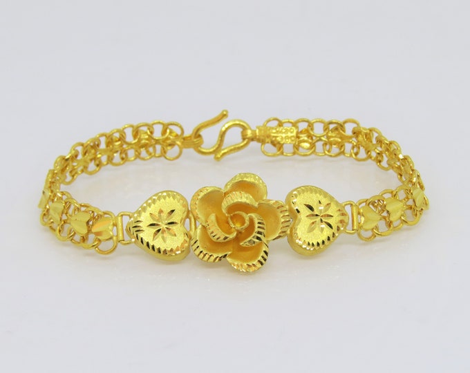 Vintage 23K 980 Pure Gold Rose Flower Link Bracelet 6 2/8''