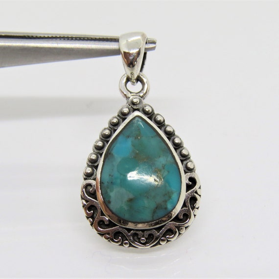 Vintage Sterling Silver Turquoise Pendant - image 1