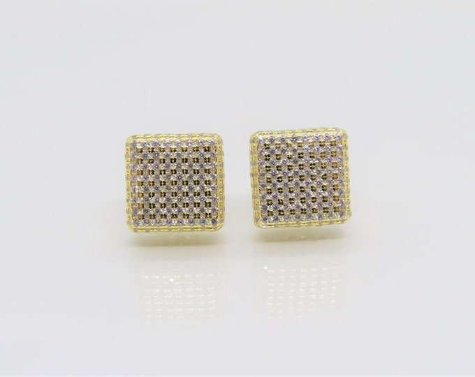 Vintage 14K Gold Plate Sterling Silver White Topaz Pave Stud Earrings