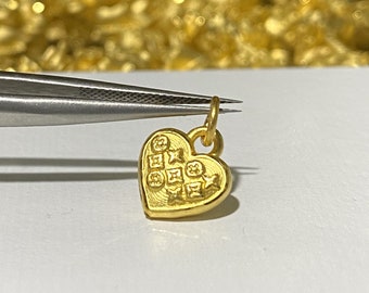 Dije vintage de corazón en oro amarillo 9999 de 24 quilates para pulsera.